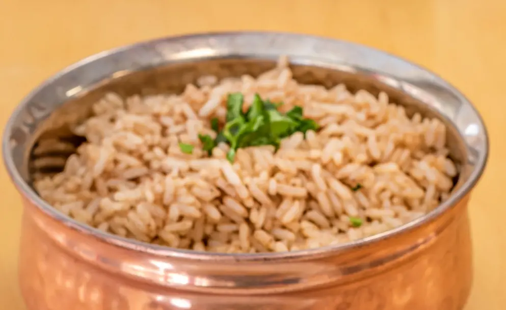 Seven-Spice Rice in a copper pot