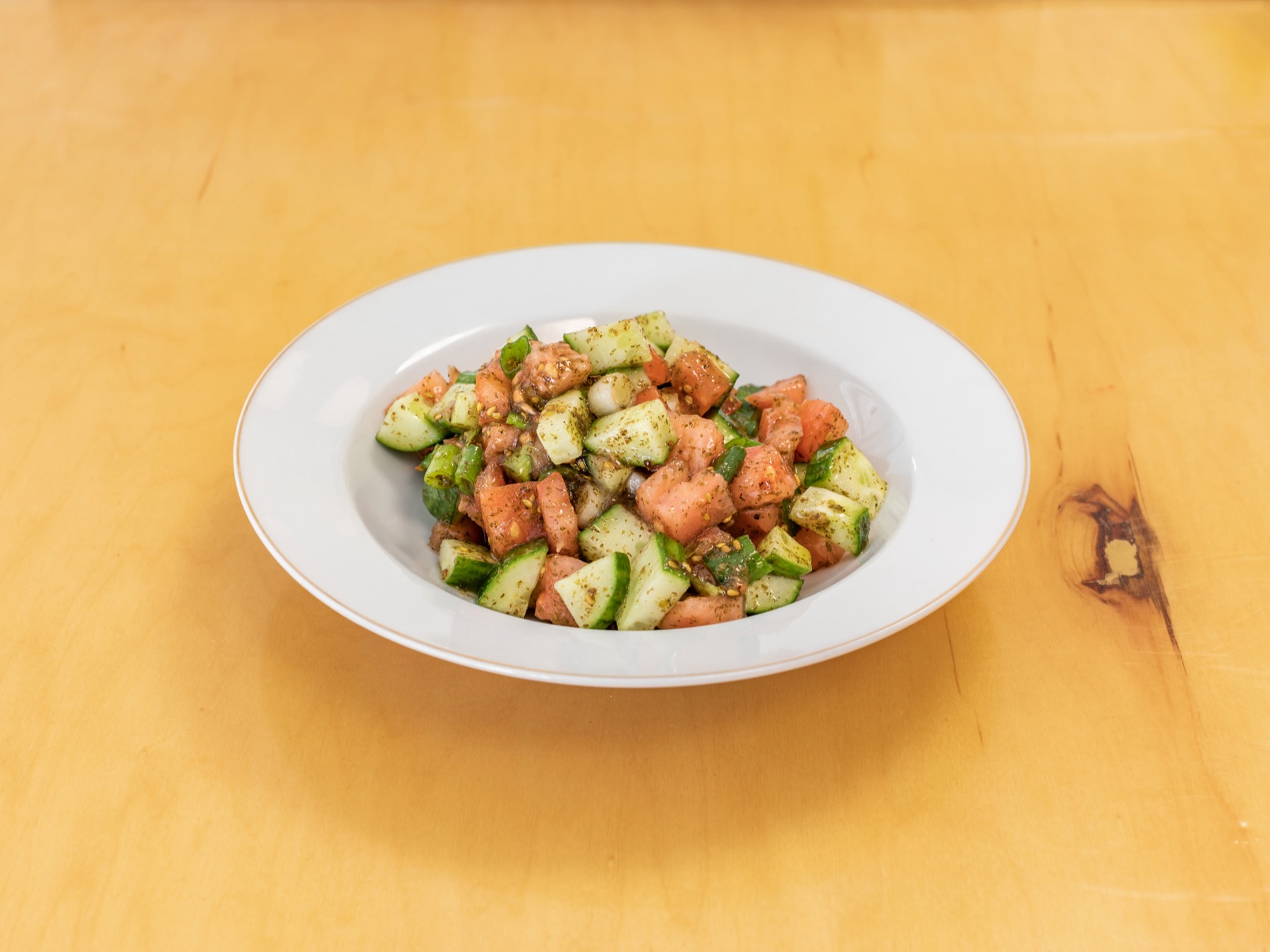 Peasant Salad of cucumber, tomato and scallions with za’atar